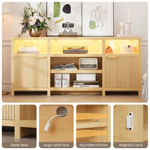 English Elm Highboy Media Console with Led Lighting Fluted Panels and Storage for Living Room T3773P416497