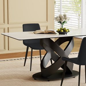 English Elm 71" Rectangular Dining Table – Modern Luxury Sintered Stone Top & Carbon Steel Base, Seats 6-8 Guests W2699S00078