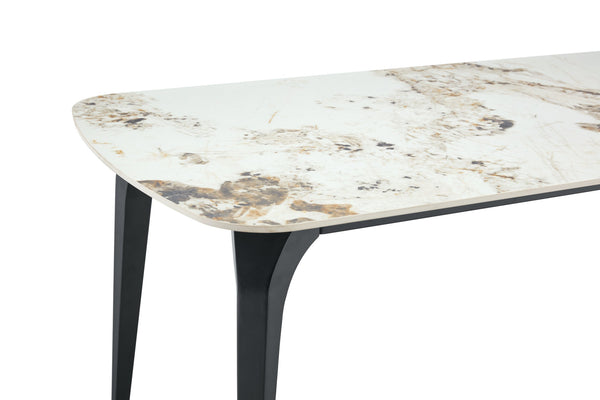 English Elm Modern Sintered Stone Rectangular Dining Table with Gold Accent Metal Base W3493S00016