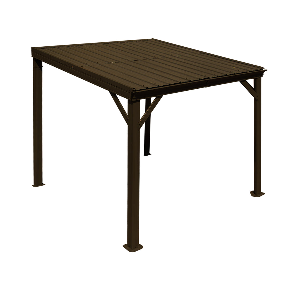 English Elm 8' 8 Ft Lean to Hardtop Pergola Wall Mounted Galvanized Steel Roof Outdoor Shelter W1859S00189