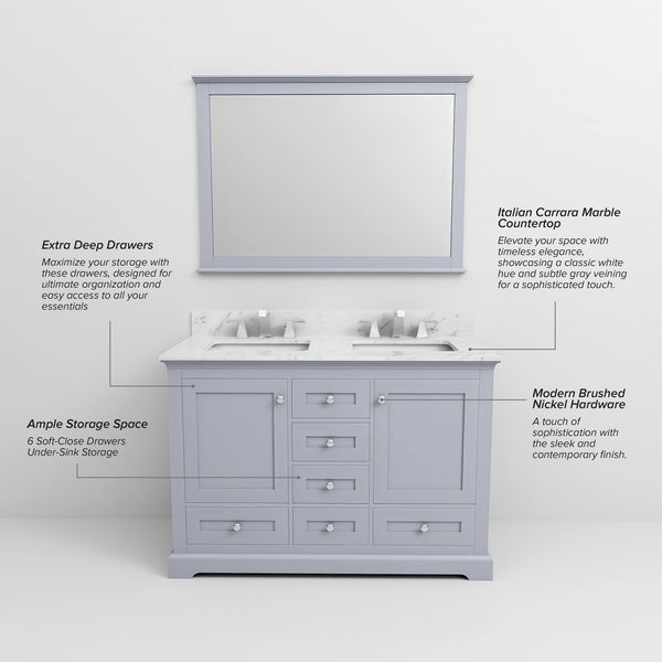 English Elm Dark Grey Double Bath Vanity 48" W x 22" D — Solid Wood Frame, Soft-Close Drawers, Ample Storage, Assembled B2731P258179