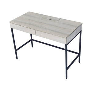 English Elm Wendral Modern Natural & Black Writing Desk with 2 Drawers, USB Power Dock, Metal Legs, 40" Knee Space B2726P366851