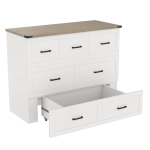 English Elm Murphy Full-Size Cabinet Bed with Built-In Charging Station, Storage Drawer & 700lb Capacity Comfort White 52.5 L x 26 W x 5.5 H N733S293995W