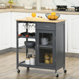 English Elm HOMCOM Mobile Kitchen Island with Drop Leaf Breakfast Bar, Rubberwood Top, Locking Casters & Storage Grey W2225P217390