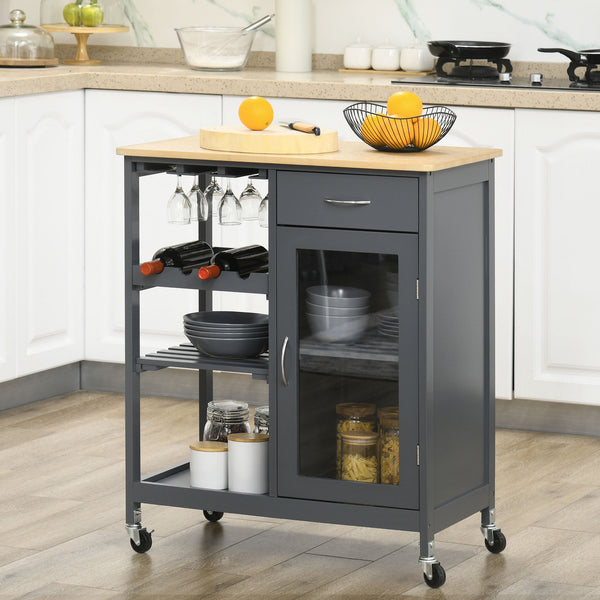 English Elm HOMCOM Mobile Kitchen Island with Drop Leaf Breakfast Bar, Rubberwood Top, Locking Casters & Storage Grey W2225P217390