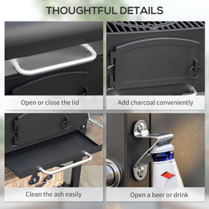 English Elm Outsunny Steel Offset Smoker Charcoal Grill Combo with Wheels and Dual Shelves W2225P174312