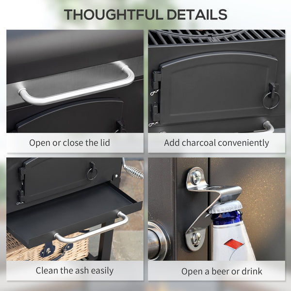 English Elm Outsunny Steel Offset Smoker Charcoal Grill Combo with Wheels and Dual Shelves W2225P174312