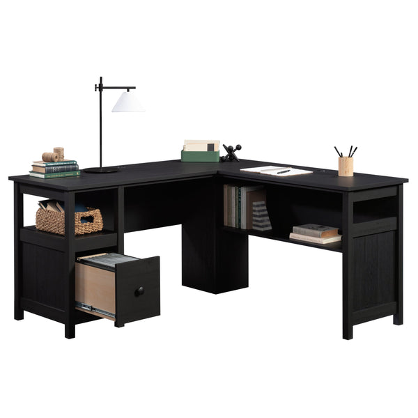 English Elm L-Shaped Desk In Sleek Black Finish - Space-Saving Design With Storage & Cable Management Features B356P402735