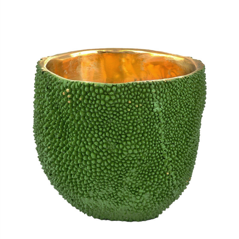 Jackfruit Decorative Vase Set of 3 – Unique Green Bronze Vessels with Gold Interior for Home Decor