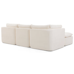 English Elm Modern Chenille Cloud Sectional with Ottoman Deep Sink Modular L Shaped Living Room Sofa Beige+White W2379S00001
