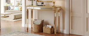 English Elm Mirror Console Table Gold Carved Frame Entryway Accent with Reflective Mirrored Panels W1445P407834