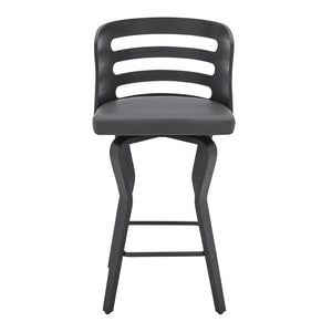 English Elm Lusera 26" Gray Faux Leather Swivel Bar Stool With Black Wood Base For Modern Home Comfort & Style B2736P268531