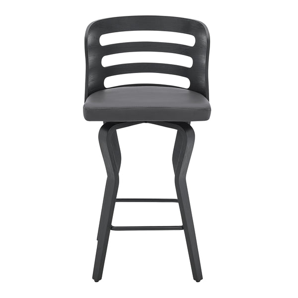 English Elm Lusera 26" Gray Faux Leather Swivel Bar Stool With Black Wood Base For Modern Home Comfort & Style B2736P268531