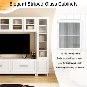 English Elm Vibe Haus Fluted Glass Wall Unit Tall Mdf Entertainment Console for Living Room N893S000011K