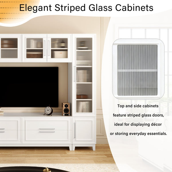 English Elm Vibe Haus Fluted Glass Wall Unit Tall Mdf Entertainment Console for Living Room N893S000011K