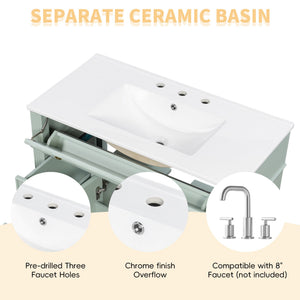 English Elm 36 Inch Freestanding Bathroom Vanity Sage Pine Cabinet Gold Hardware Ceramic Sink Green N725P366468G