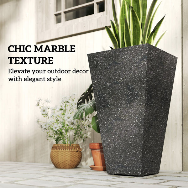 English Elm Outsunny Tall Marble Finish Plastic Planters Set of 3 Stackable Outdoor Tapered Pots W2225P485533