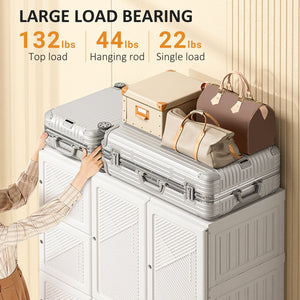 English Elm Homcom Portable Wardrobe Closet - Foldable Armoire With 11 Storage Compartments & Magnetic Doors W2225P173982