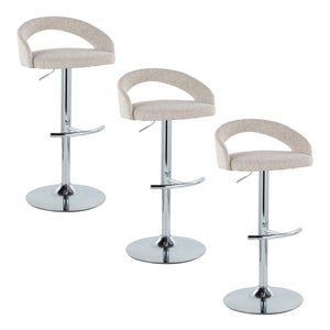 English Elm Adjustable Swivel Barstools Set of 3 Chrome Pedestal Oat Fabric Counter Height B202S02036