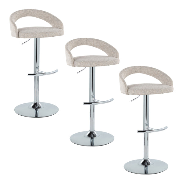 English Elm Adjustable Swivel Barstools Set of 3 Chrome Pedestal Oat Fabric Counter Height B202S02036