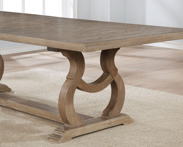 English Elm Fremont Trestle Rectangular Dining Table with Distressed Hardwood and Extension Leaf B062S00831