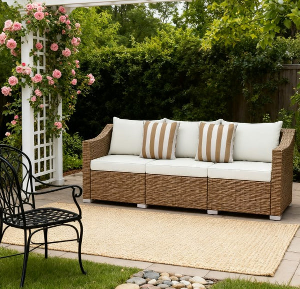 English Elm Outdoor Hand-woven Pe Rattan 3-seat Patio Sofa with All-weather Cushions Included T3971P417926