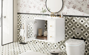 English Elm 24" Floating Bathroom Vanity with Ceramic Sink Two Drawers White Mdf Cabinet N710P286704K