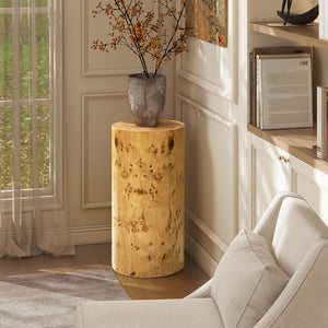 English Elm Nebula Burl Wood Pillar Side Table Sculptural Accent Pedestal Organic Grain Modern B2719P277869