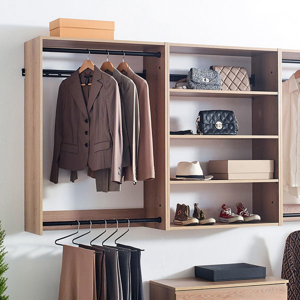 English Elm Devi Oak Wall Closet System — Durable Melamine & Wood Modular Storage, Warm Oak Finish, Easy Assembly B040S00117