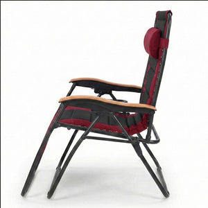 English Elm Oversized Zero Gravity Patio Recliner with Mesh Seat Wood Arms and Cup Holder W5159P445931