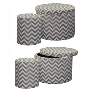 English Elm 17.35" Gray Chevron Storage Ottoman with Hidden Compartment, Round Seating Stool, Durable Wood Frame, Versatile Décor Accent B072116453