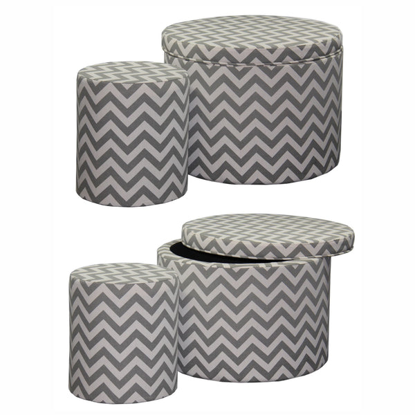 English Elm 17.35" Gray Chevron Storage Ottoman with Hidden Compartment, Round Seating Stool, Durable Wood Frame, Versatile Décor Accent B072116453