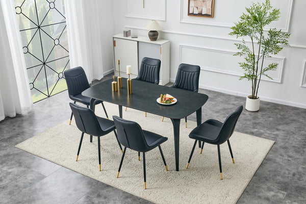 English Elm Modern Sintered Stone Rectangular Dining Table with Gold Accent Metal Base W3493S00015