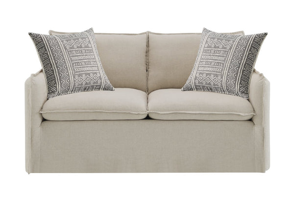 English Elm Upendo Beige Linen Loveseat with Feather-Down Cushions, Removable Covers, Solid Wood Frame & Pillows B2726P253206