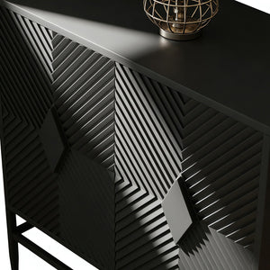 English Elm 31.50" Fluted Two Door Black Cabinet with Metal Legs for Entryway or Living Room W1435P206312