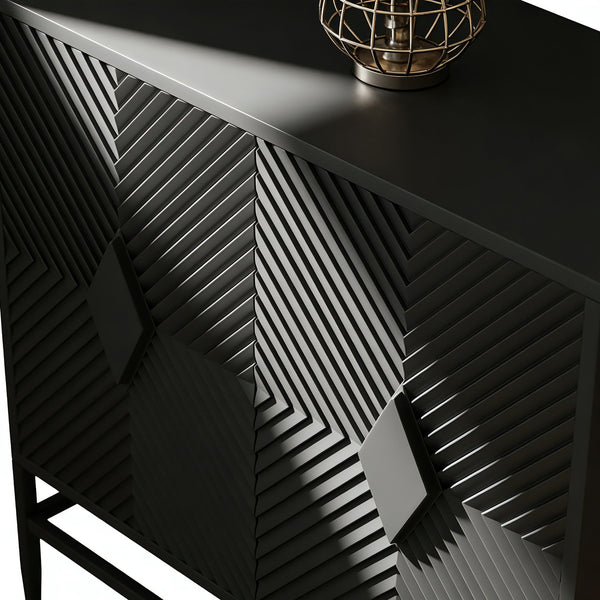 English Elm 31.50" Fluted Two Door Black Cabinet with Metal Legs for Entryway or Living Room W1435P206312