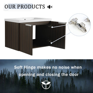 English Elm 30 Inch Silver-Brown Stripe Wall-Mounted Vanity with Mid-Edge Resin Sink, Soft-Close Doors, Ample Storage W999P204951