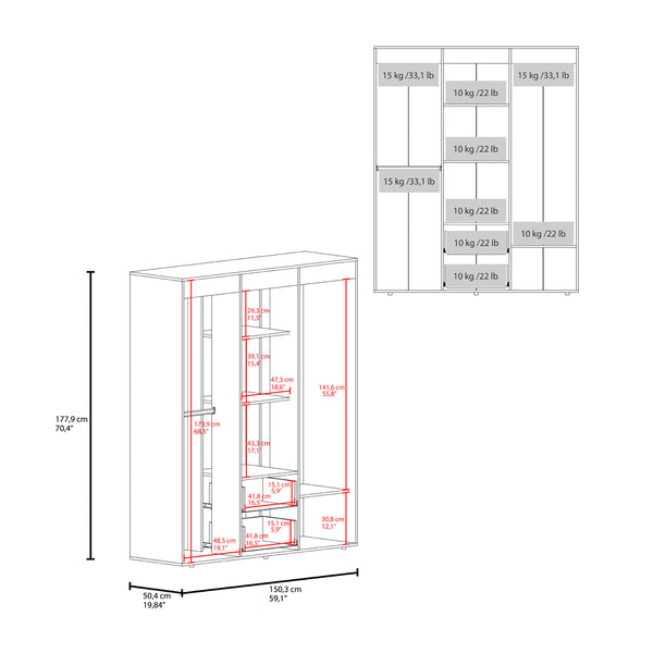 English Elm Armoire Elma Petunia Six Leg Wardrobe with Rods Shelves and Drawer Storage Beige B092S00301