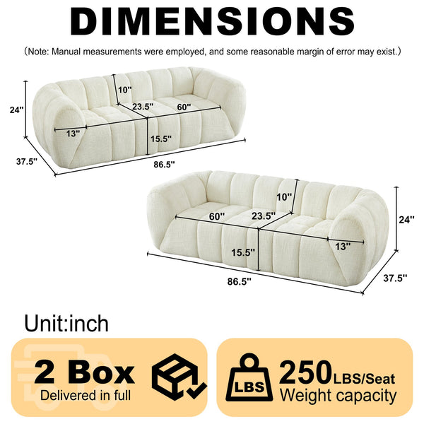 English Elm Chenille Cloud Sofa with Quilted Seat and Piano Key Backrest for Modern Living Rooms Beige W834S00635