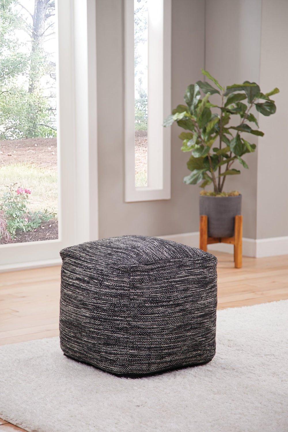 English Elm Steve Silver - Omari Handwoven Square Wool Pouf Ottoman in Black — Natural Fiber Seating, Durable 21x21x20.75-inch B081P157281