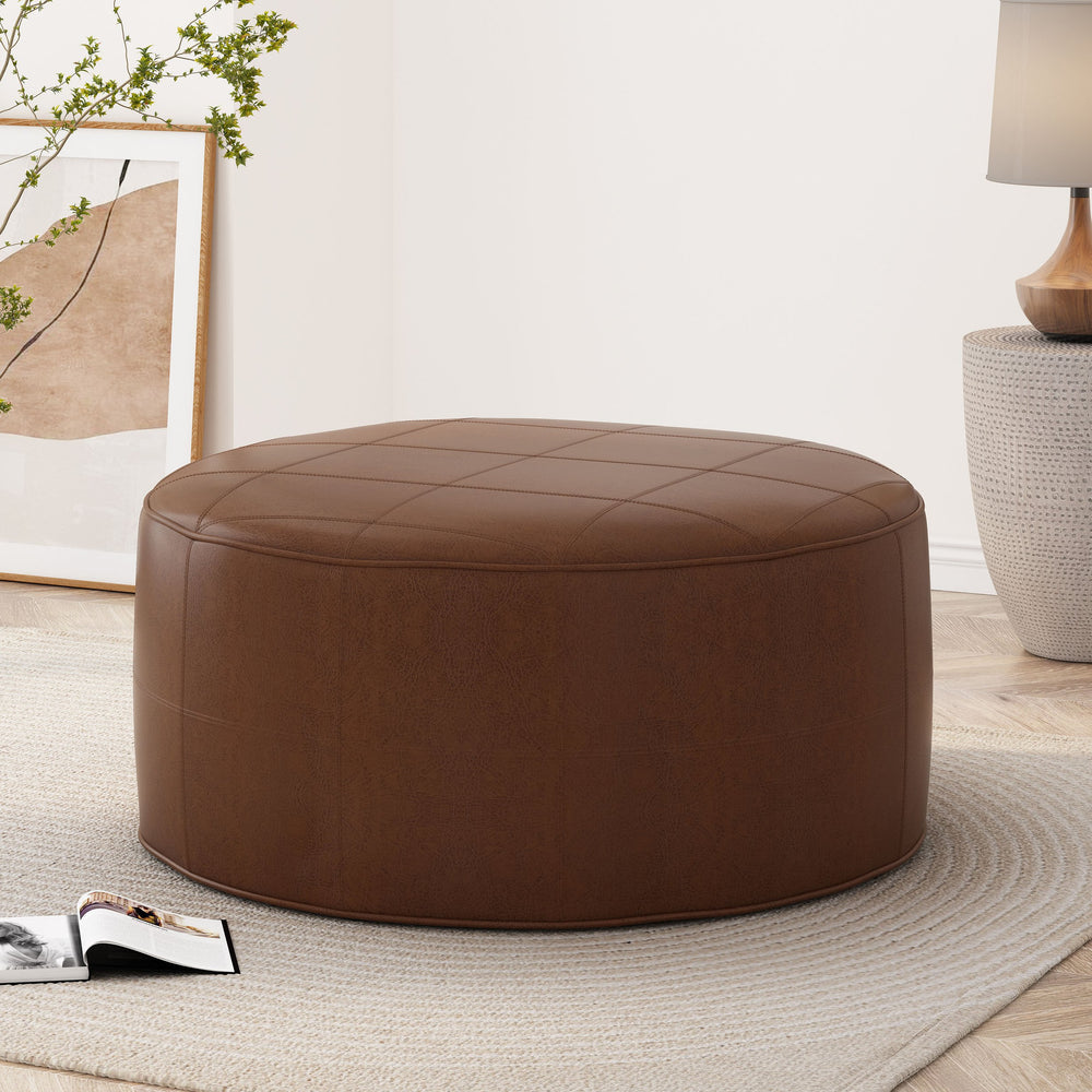 English Elm Ottoman Square Faux Leather Footrest with Rustic Grain Texture for Living Room 71832.00