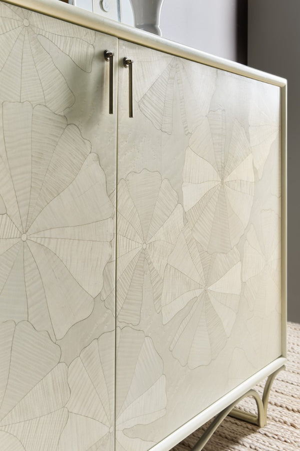 Hooker Furniture Melange White Lotus Hall Chest Artisan-Crafted White Lotus Marquetry, Soft-Close Doors, Gray Leafed Base 628-85723-02