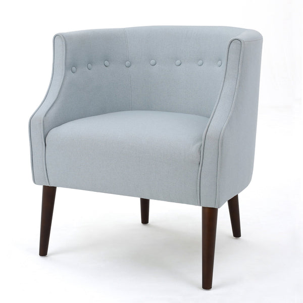 English Elm Club Chair Barrel Silhouette Button Tufted Fabric Accent Seat with Tapered Birch Legs 60007.00LSKY