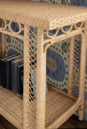 Hooker Furniture Commerce Rattan Woven Console Table Mahogany Frame Coastal Entryway Open Shelf 7228-85152-80