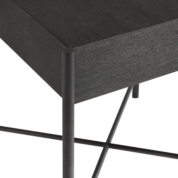Bernhardt Bernhardt Wire-Brushed Oak Side Table With Textured Steel Base, Floating Top & X-Stretcher Accent 360126