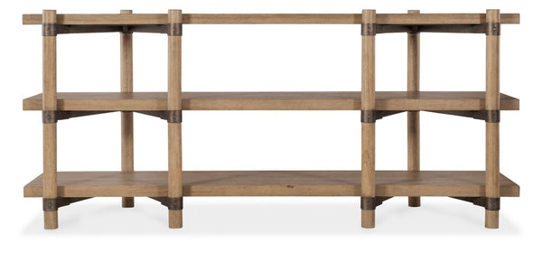 Hooker Furniture Vineyard Pecky Hickory Console Table In Sonoma Finish With Hammered Metal Brackets, Fits 80" Tv 6952-55470-80