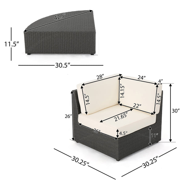 English Elm Christopher Knight Home® - SANTA SANTA CRUZ Corner & Table Set — PE Rattan Patio Sofa with Water-Resistant Cushions, No Assembly Required Grey+White 52977.00SETIRNGRY