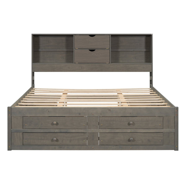 English Elm King Solid Wood Platform Bed with 8 Drawers and Storage Headboard, Durable MDF Frame, 500lb Capacity Gray GX000454AAE