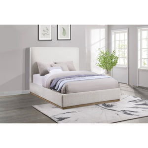 English Elm Othello Cream Upholstered Platform Bed with Extra-Tall Headboard, Low-Profile Modern Minimalist Design B062S01116