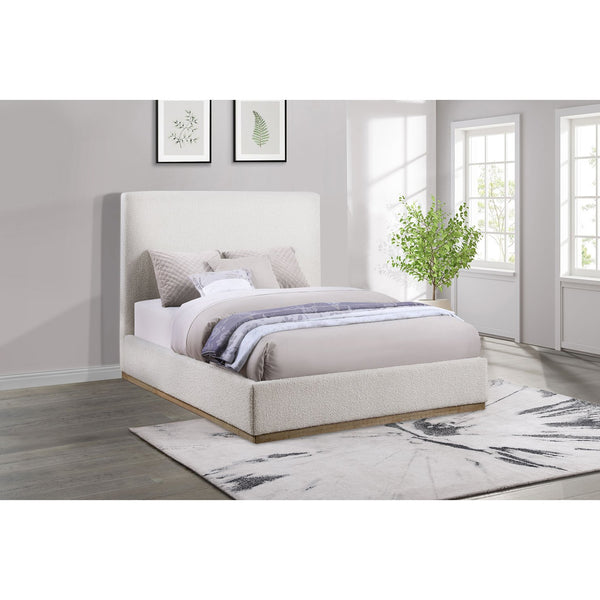 English Elm Othello Cream Upholstered Platform Bed with Extra-Tall Headboard, Low-Profile Modern Minimalist Design B062S01116
